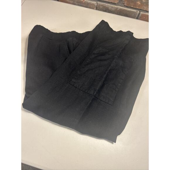 Orvis 100% Cropped Linen Pants Womens Size M 10/12 Black Elastic Waist Cargo - Picture 1 of 7